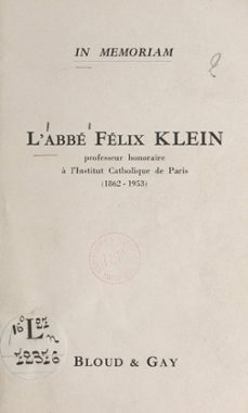 l'abbe felix klein (ebook)-maurice nedoncelle-9782307511311